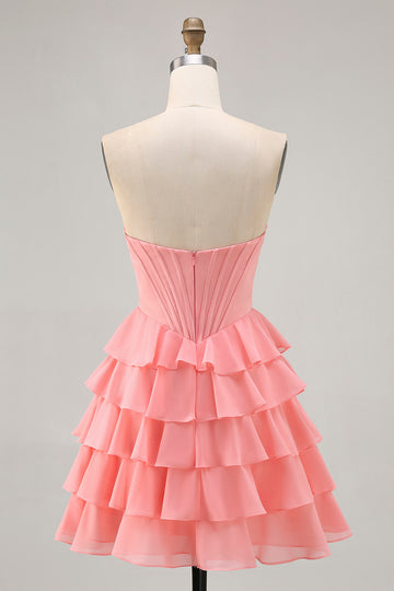 Blush A-Line Tiered Ruffle Corset Strapless Homecoming Dress